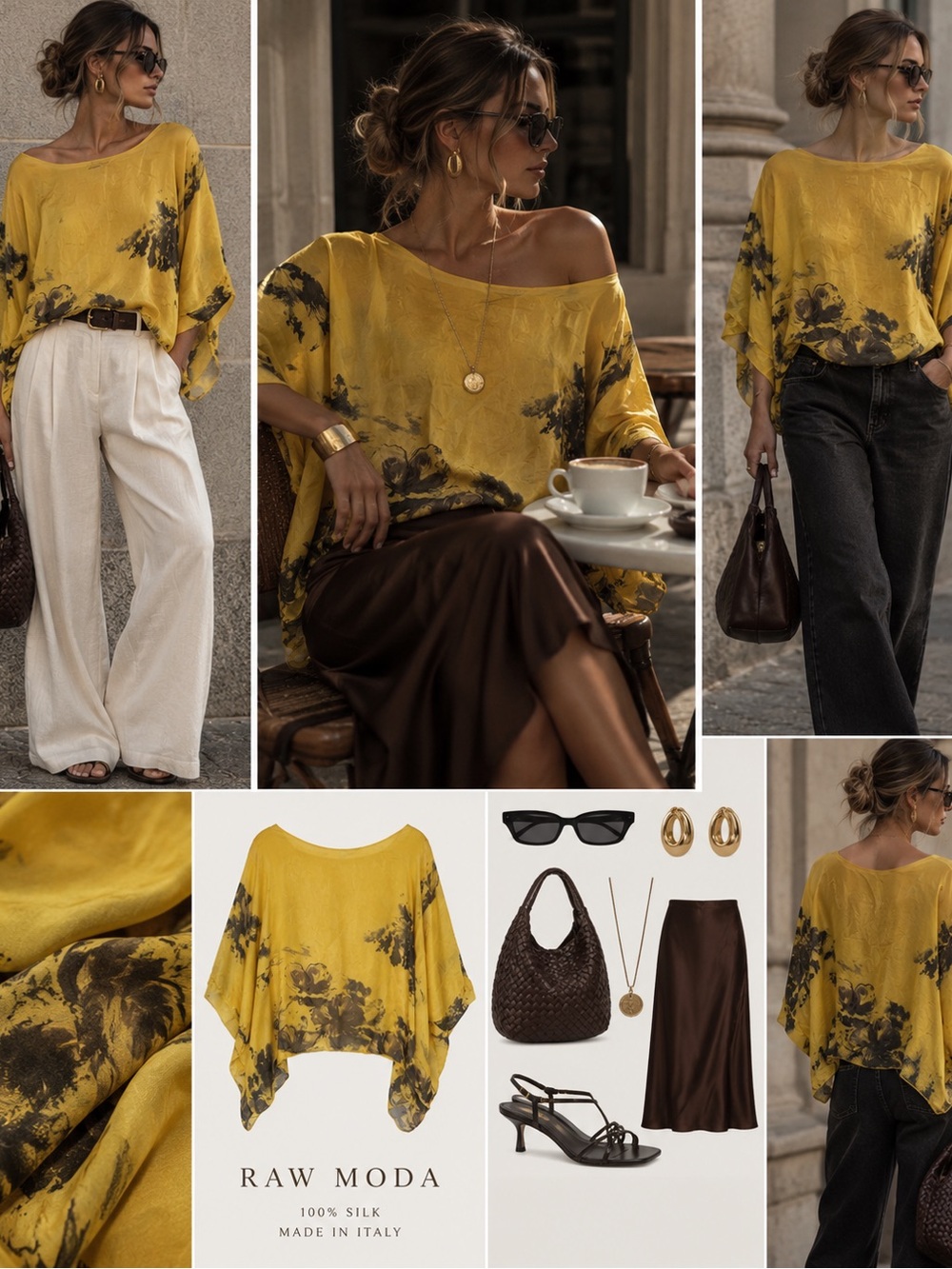 RAW MODA 100% Silk Floral Oversized Blouse Made in Italy